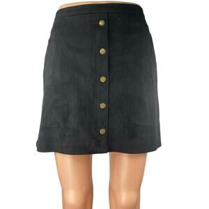HYFVE Women's Black Faux Suede High Rise Button Zipper Mini A-Line Skirt Size L
